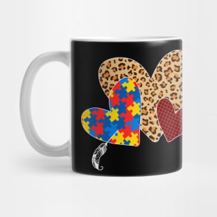 Leopard buffalo plaid autism heart Mug